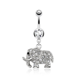 Piercing ombligo Elefante colgante Circonita Plata