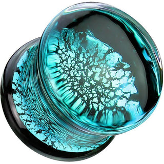 Cristal Plug Vidrio de doble abocinamiento con efecto craquelado azul