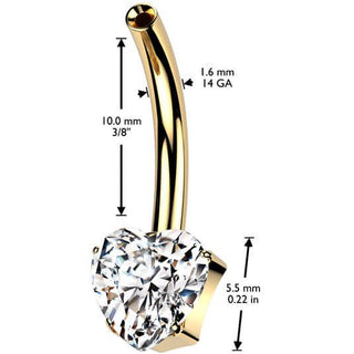 Titanio pin ombligo corazón circonita Push In