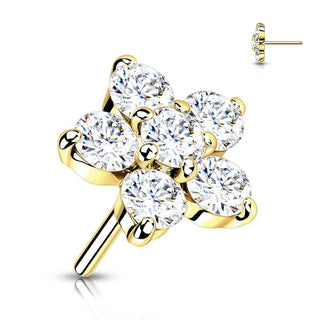 Oro 14kt Top Flor Circonita Push In