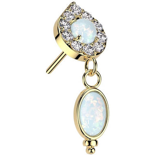 Oro 14kt Top lágrima ópalo colgante Push In