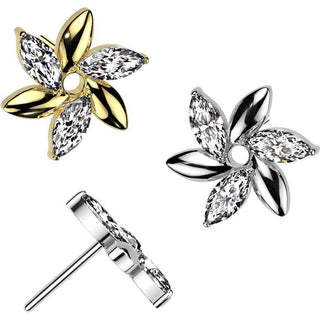 Titanio Parte Superior Flor de Circonitas talla Marquesa Push In