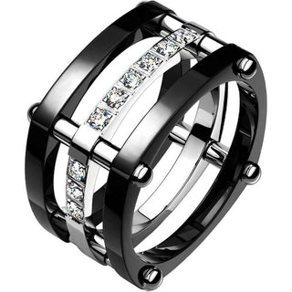 Titanio Negro y plata con circonita