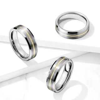 Plata cepillada con línea dorada