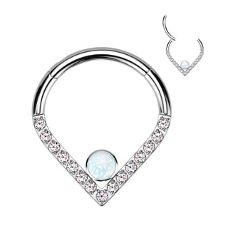 Titanio Anillo Chevron Circonita Ópalo Plata Clicker