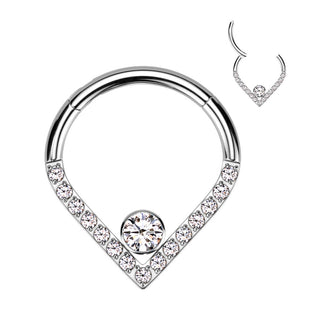 Titanio Anillo Chevron Circonita Ópalo Plata Clicker