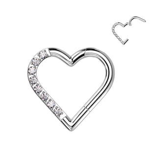 Titanio Anillo Circonita Corazón Clicker