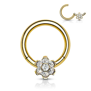 Titanio Anillo Circonita Flor Clicker