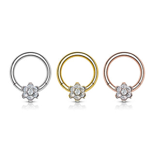 Titanio Anillo Circonita Flor Clicker