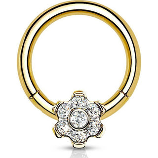 Titanio Anillo Circonita Flor Clicker