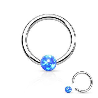 Anillo Bola Ópalo Plata Cierre de bola