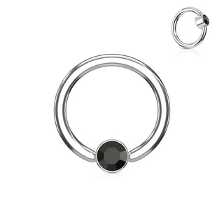 Anillo Bola Circonita Plana Plata Cierre de bola