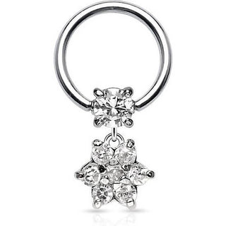 Anillo Flor Circonitas colgante Plata Cierre de bola