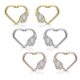 Anillo Corazón Alas de Ángel Circonita Flexible