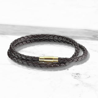 Trenzado marrón de doble fila y oro Imán