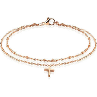 Cadena doble con cruz de oro rosa