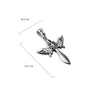 Espada de plata escudo cruzado y alas