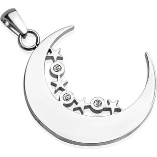 Luna y estrellas de plata con circonita