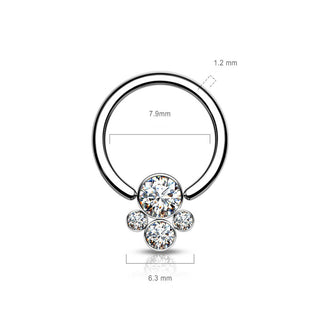 Titanio Anillo 4 Circonita Plata Cierre de bola