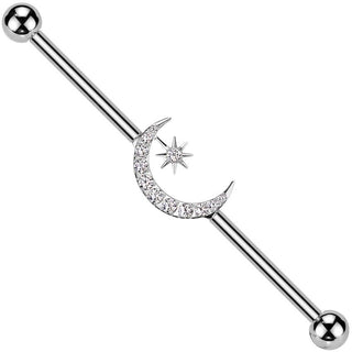 Titanio Barbell Industrial luna creciente estrella circonita Rosca interna