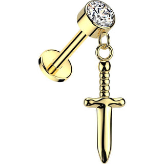 Titanio Circonita redondeada con cuchillo colgante Rosca interna Labret