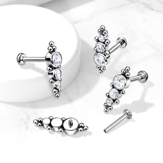 Titanio 3 Circonita plata plana Rosca interna Labret