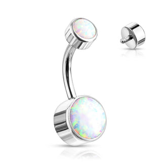 Titanio Piercing ombligo Ópalo Redondo Plata Rosca interna