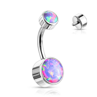 Titanio Piercing ombligo Ópalo Redondo Plata Rosca interna
