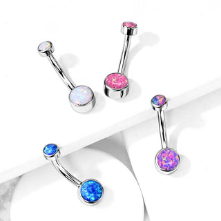 Titanio Piercing ombligo Ópalo Redondo Plata Rosca interna