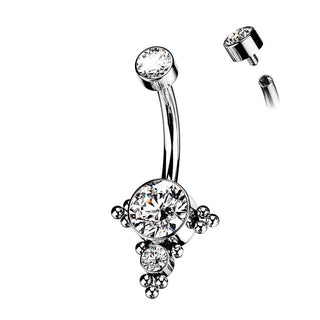 Titanio Piercing ombligo Ópalo Circonita plata Rosca interna