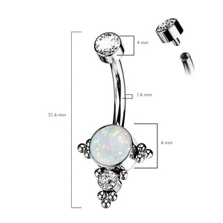 Titanio Piercing ombligo Ópalo Circonita plata Rosca interna