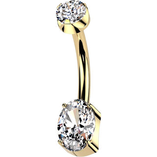 Titanio Piercing ombligo 2 circonitas con engaste de clavijas Rosca interna