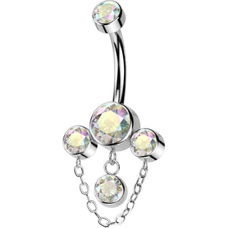 Titanio Piercing ombligo 3 circonitas cadena colgante Rosca interna