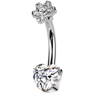 Titanio Piercing ombligo corazón flor circonita Rosca interna