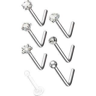 Nariz en L Pack Circonita y Plata, 7 piezas