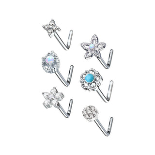 Nariz en L Pack Circonita Plata, 6 piezas