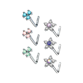 Nariz en L Flores Circonita Plata, 6 piezas