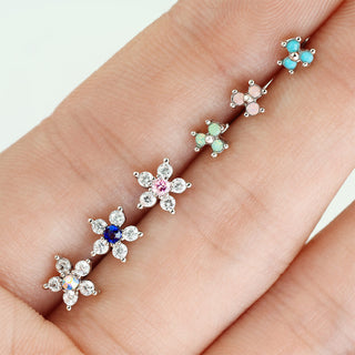 Nariz en L Flores Circonita Plata, 6 piezas