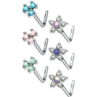 Nariz en L Flores Circonita Plata, 6 piezas