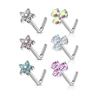 Nariz en L Flores Circonita Plata, 6 piezas