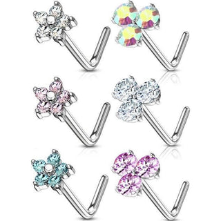 Nariz en L Flores Circonita Plata, 6 piezas