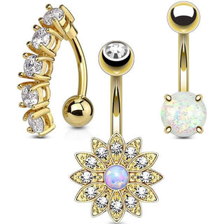 Piercing ombligo Pack Circonita Ópalo, 3 piezas
