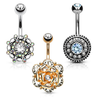 Piercing ombligo Flor Circonita, 3 piezas