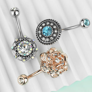 Piercing ombligo Flor Circonita, 3 piezas