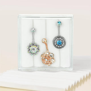 Piercing ombligo Flor Circonita, 3 piezas
