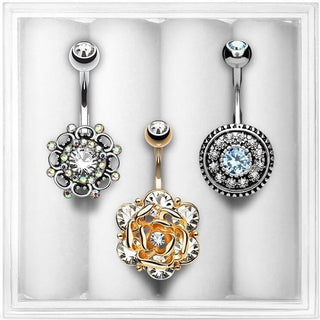 Piercing ombligo Flor Circonita, 3 piezas