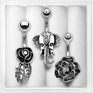 Piercing ombligo Pack Circonita Plata, 3 piezas