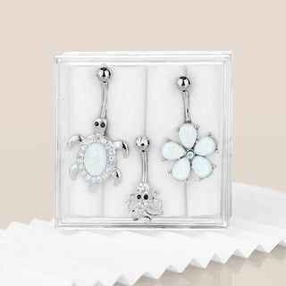 Piercing ombligo Pack Circonita Ópalo Plata, 3 piezas