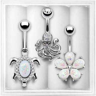 Piercing ombligo Pack Circonita Ópalo Plata, 3 piezas