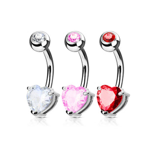 Piercing ombligo Corazón Circonita Plata, 3 piezas